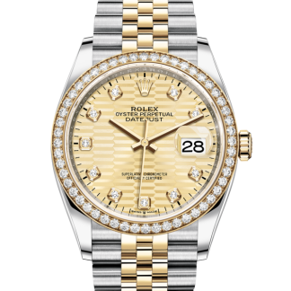 replica Rolex Datejust 36 Oyster 36 mm Oystersteel oro giallo e diamanti Quadrante dorato a motivi scanalati M126283RBR-0031