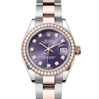 replica Rolex Lady-Datejust Oyster 28 mm Oystersteel Oro Everose e diamanti Quadrante Melanzana M279381RBR-0016